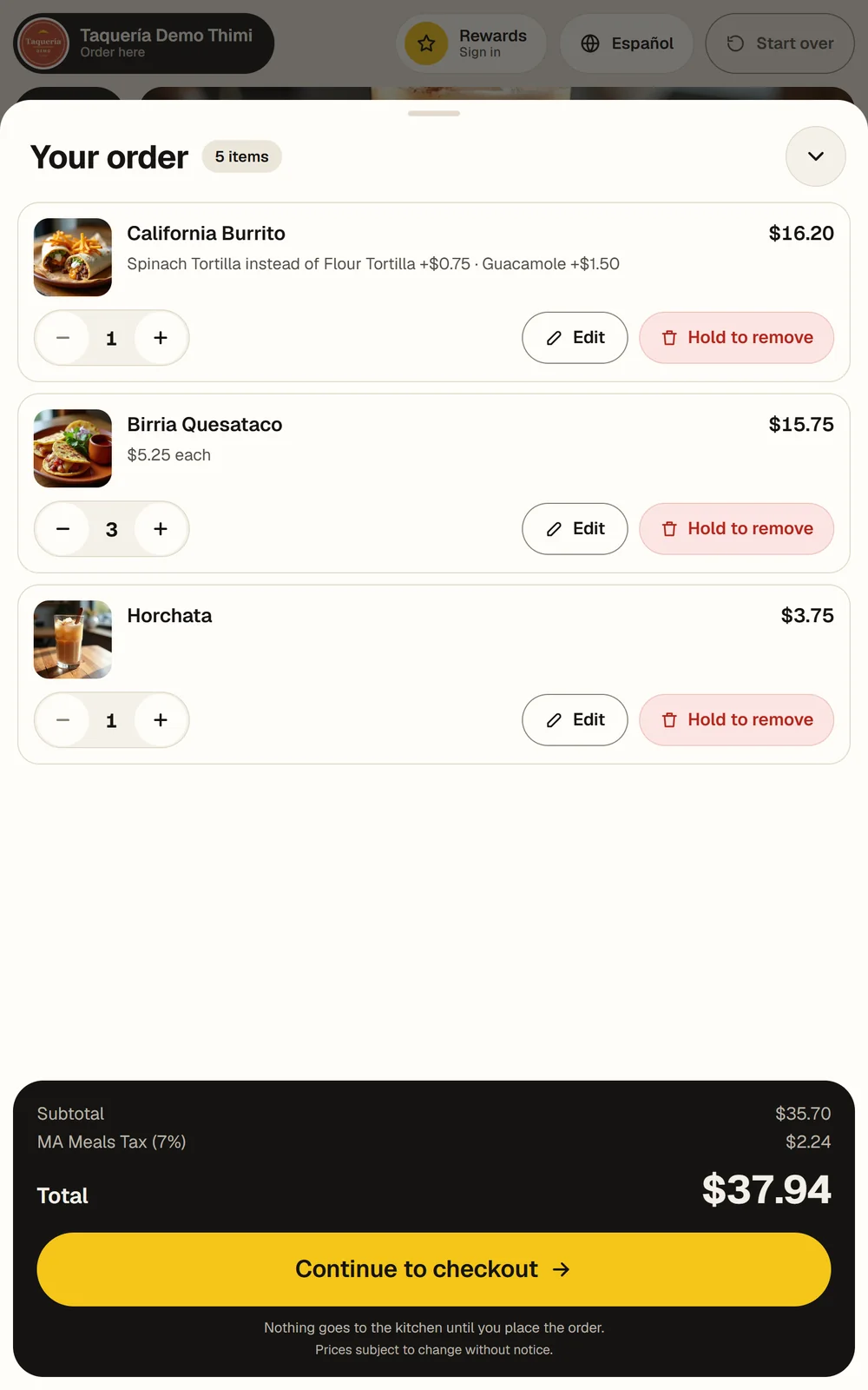 The cart shows every change in writing