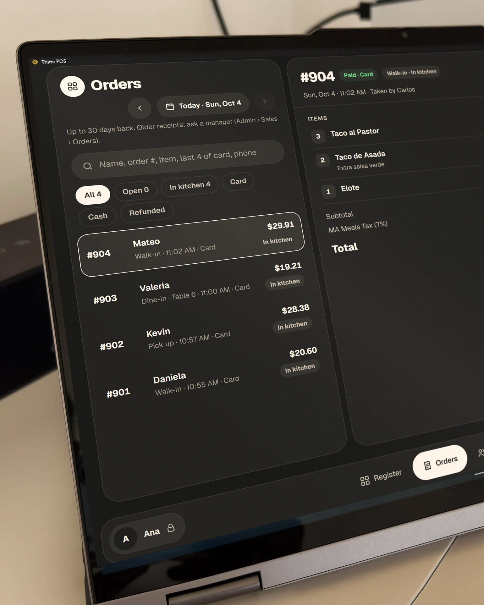 Thimi POS running as a Windows app on a laptop